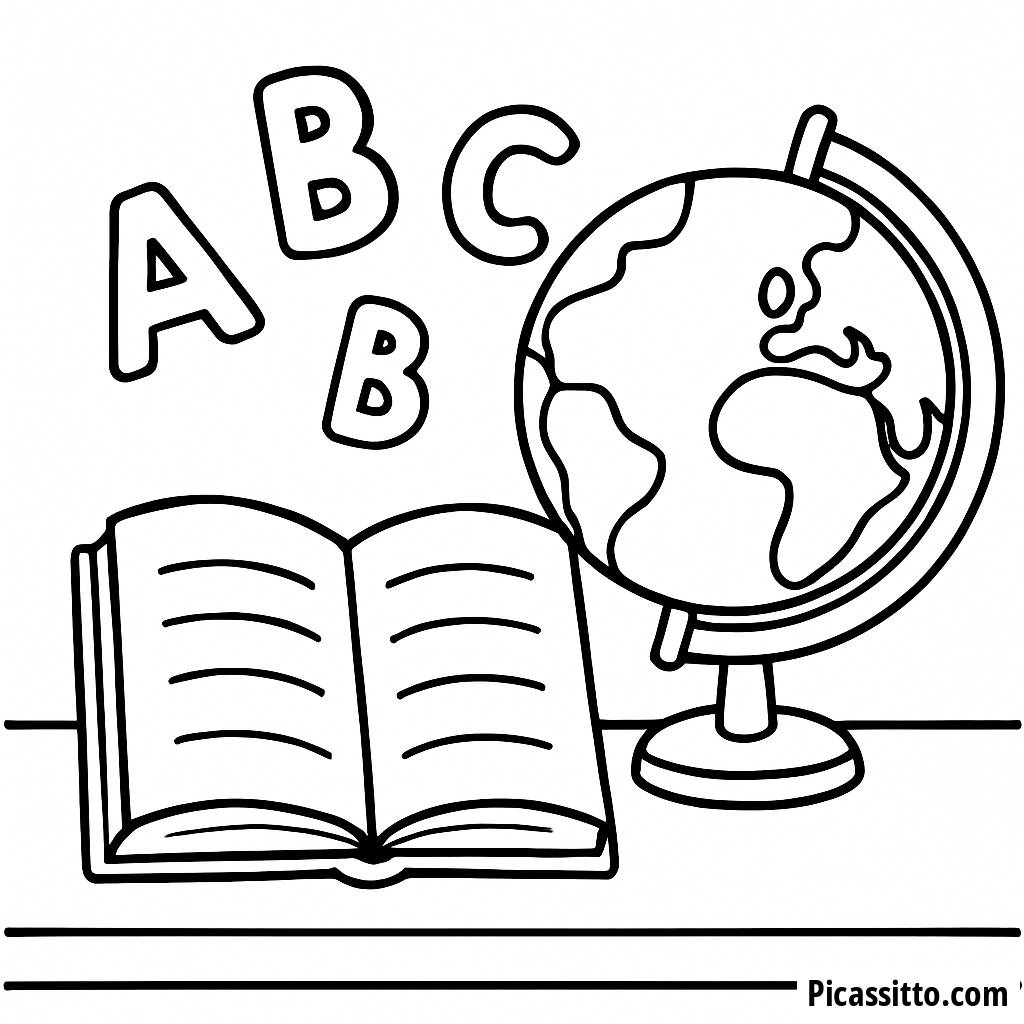 Apprendimento Magico: Pagina da Colorare di Libro Aperto e Globo