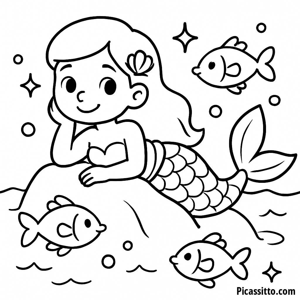 Pagina da Colorare della Sirena Magica