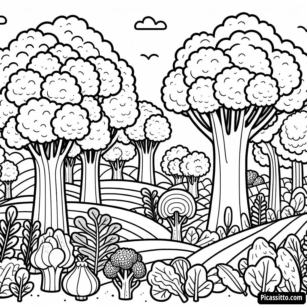Magical Vegetable Forest Coloring Page