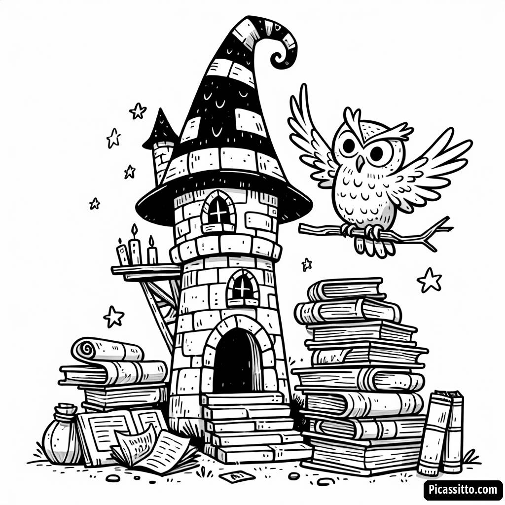 Página para Colorear la Torre Mágica del Mago