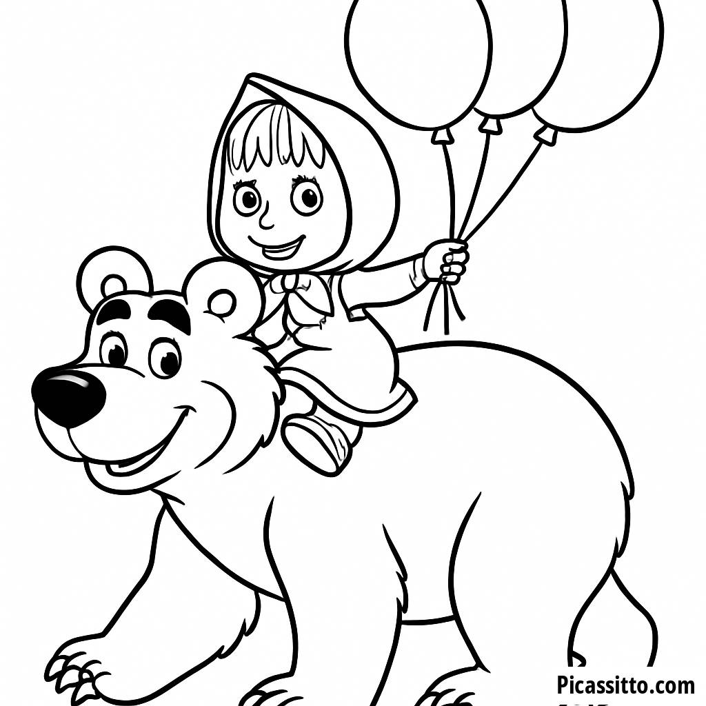 Pagina da Colorare di Masha e Orso: Divertimento con Palloni!