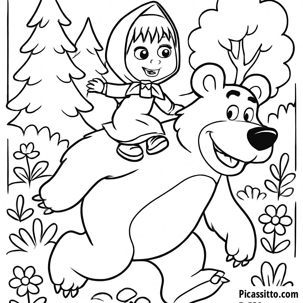 Página para Colorear de Masha y el Oso en Aventura
