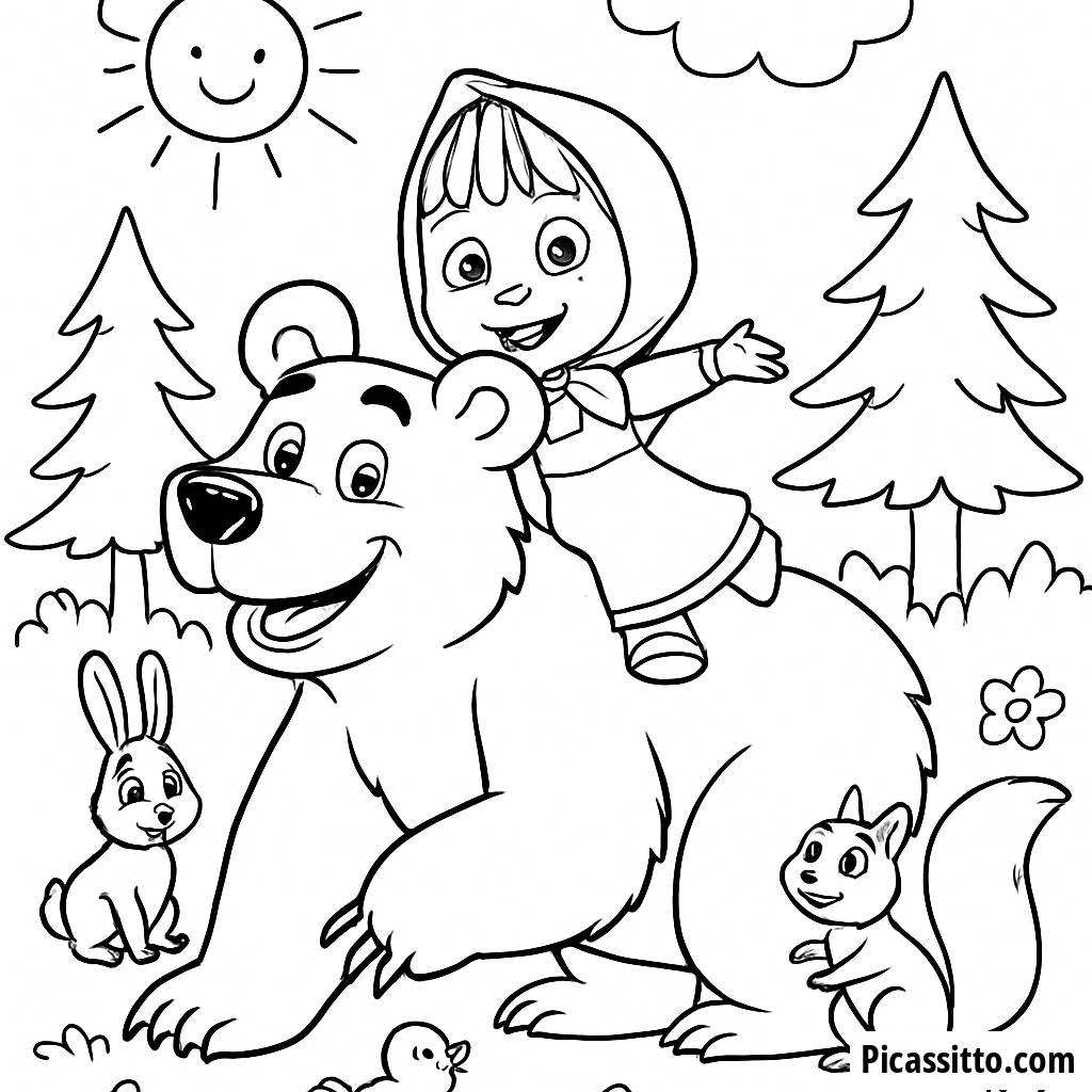 Раскраска Маша и Медведь: Веселье в Лесу