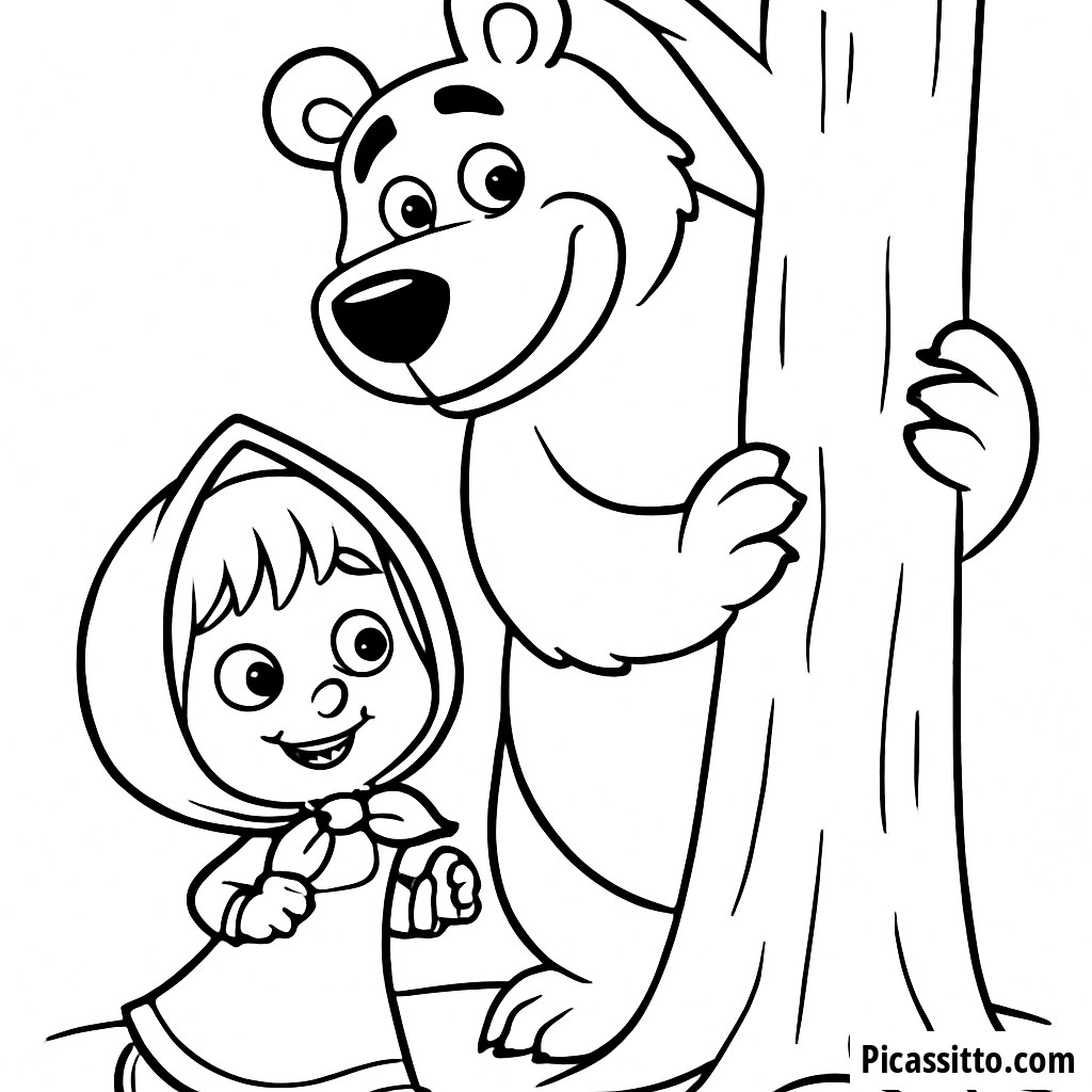 Masha and the Bear Hide-and-Seek Coloring Page
