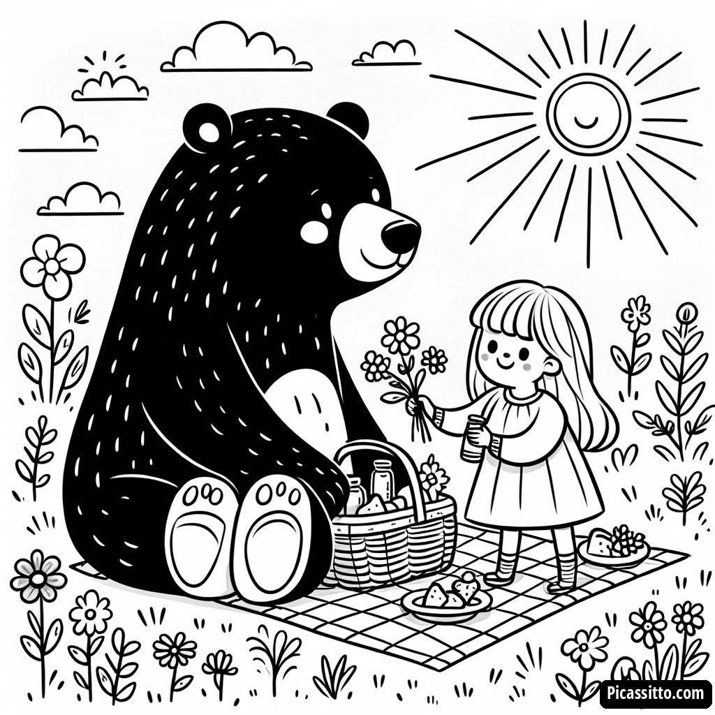 Pagina da Colorare di Masha e Orso in Pic Nic