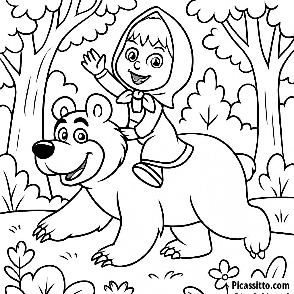 Página para Colorear de Masha Montando al Oso