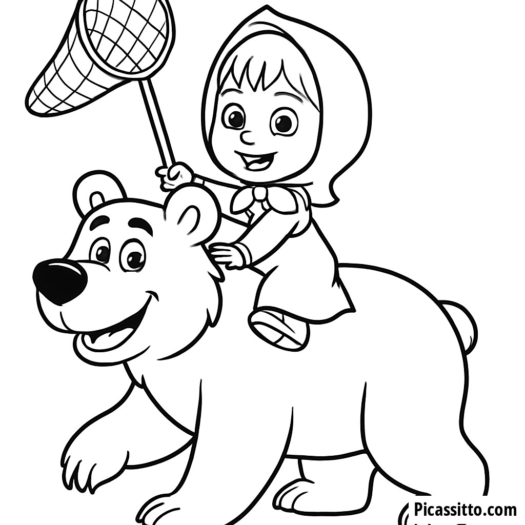 Page à Colorier de Masha sur le Dos de l'Ours