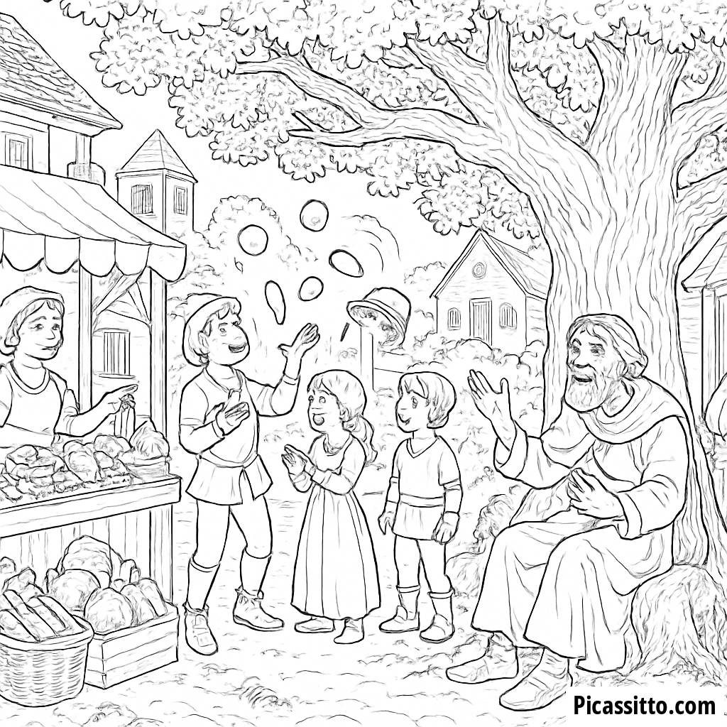 Mittelalterlicher Markt Ausmalbild
