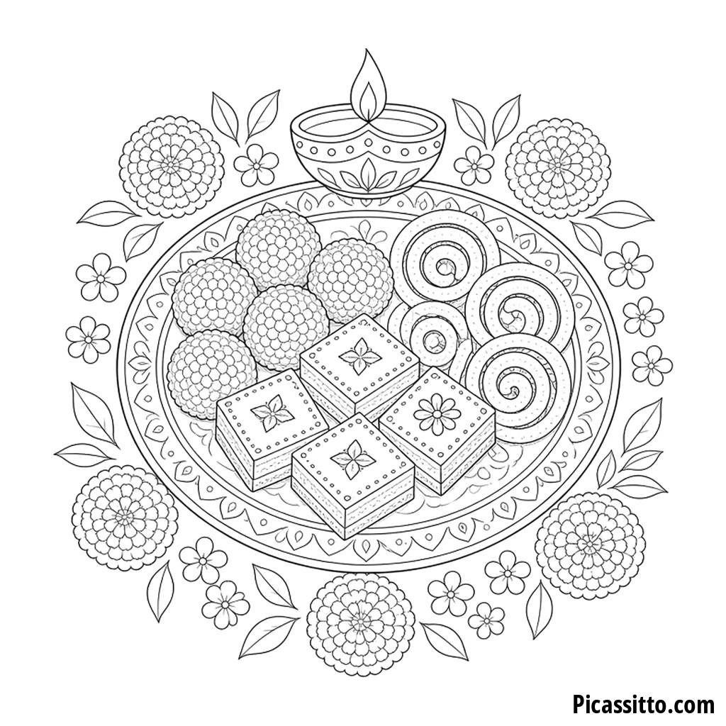 Mithai de Diwali, dulces indios: página para colorear