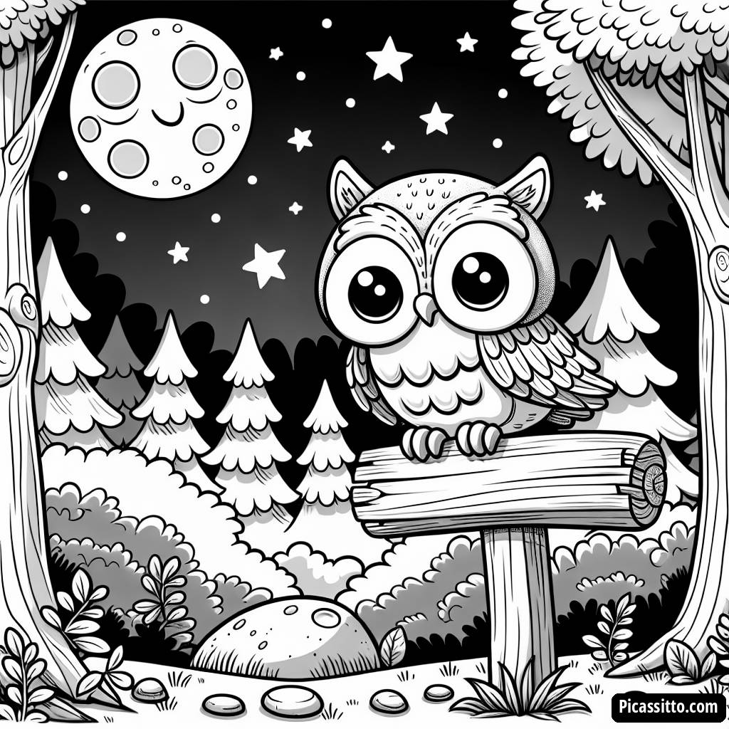 Раскраска Совы на Лунном Лесу