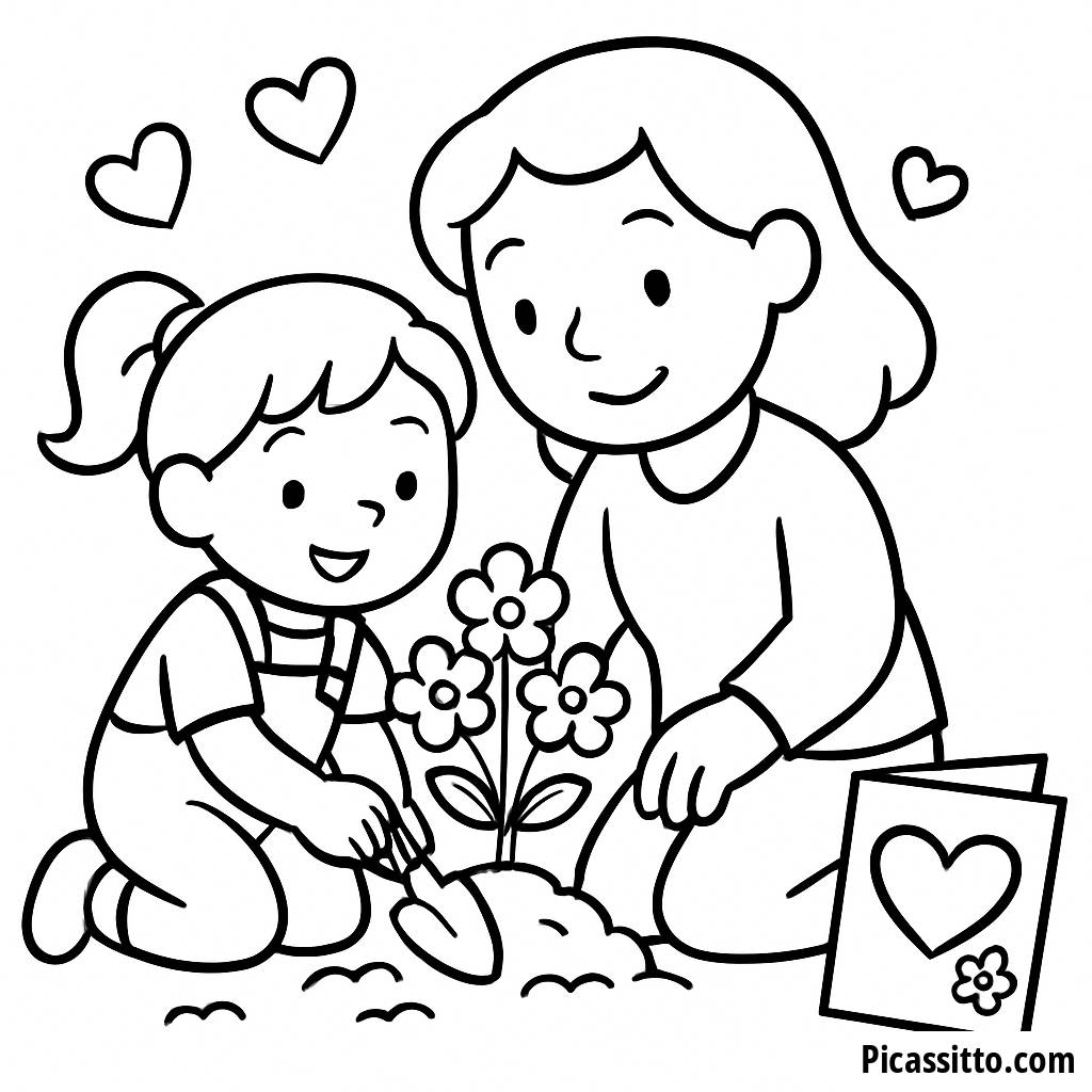Mother's Day Coloring Page: Planting Love in the Garden
