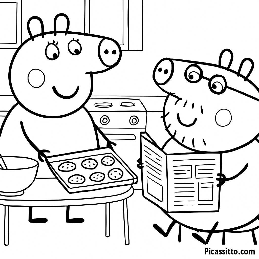 Página para Colorir da Mamãe Pig Assando Biscoitos
