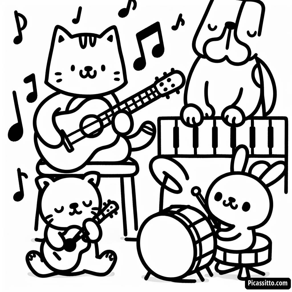 Página para Colorear de Animales Musicales