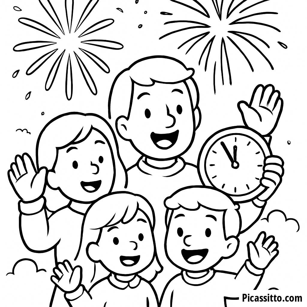 New Year Countdown Family Coloring Page