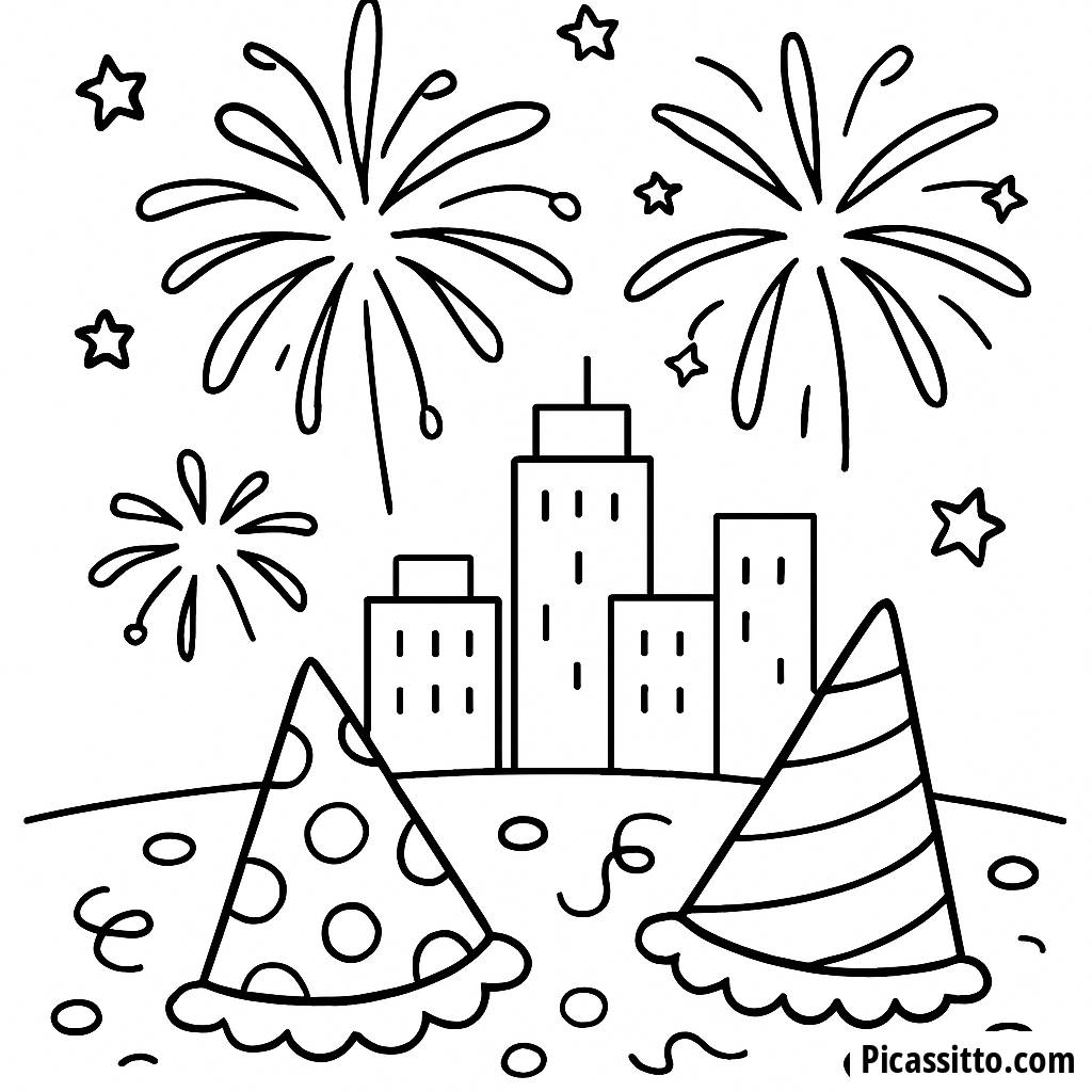 Farbseite mit Neujahrsfeuerwerk