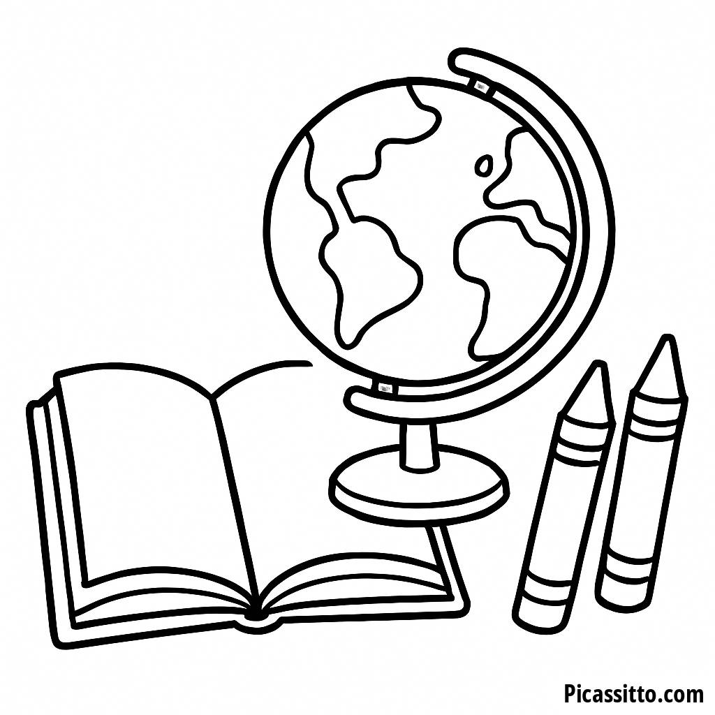 Pagina da Colorare: Libro Aperto e Globo
