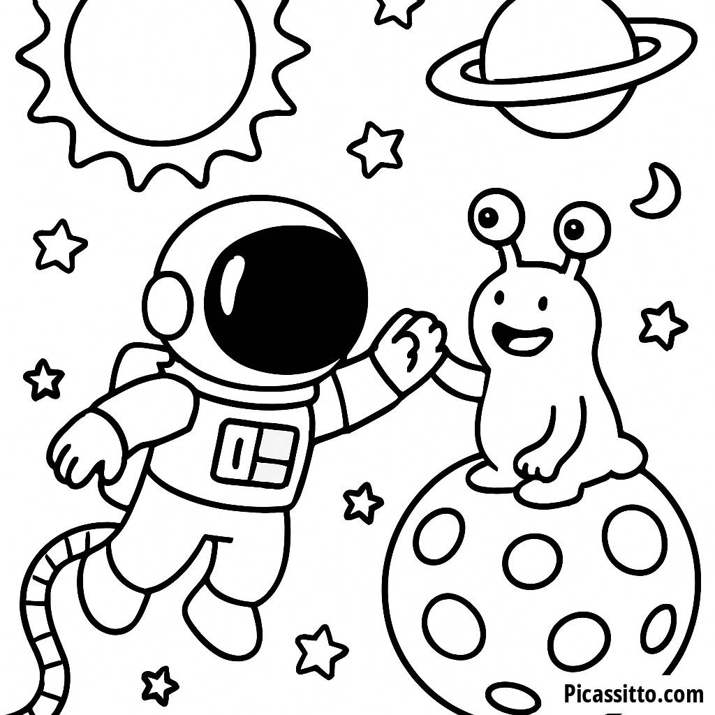 Page à Colorier: Astronaute dans l'Espace