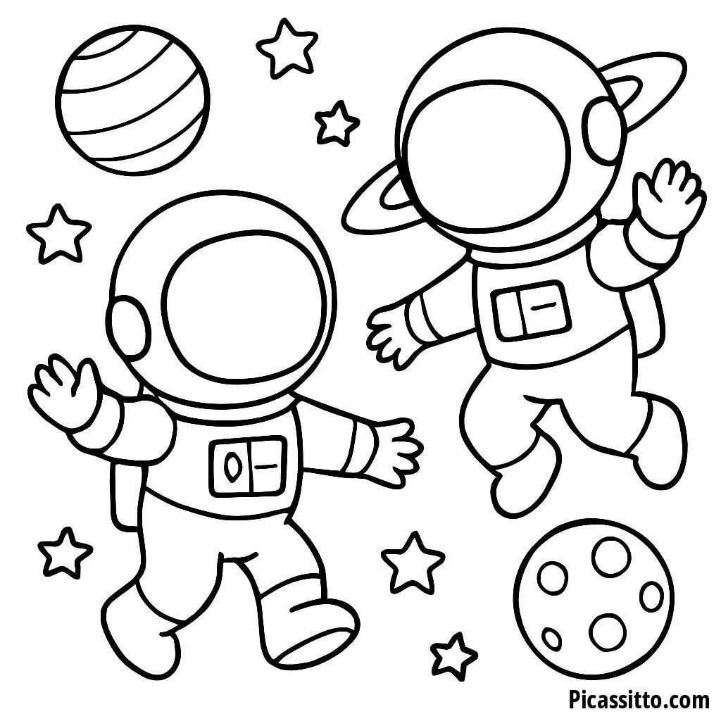 Astronautas no Espaço: Página para Colorir