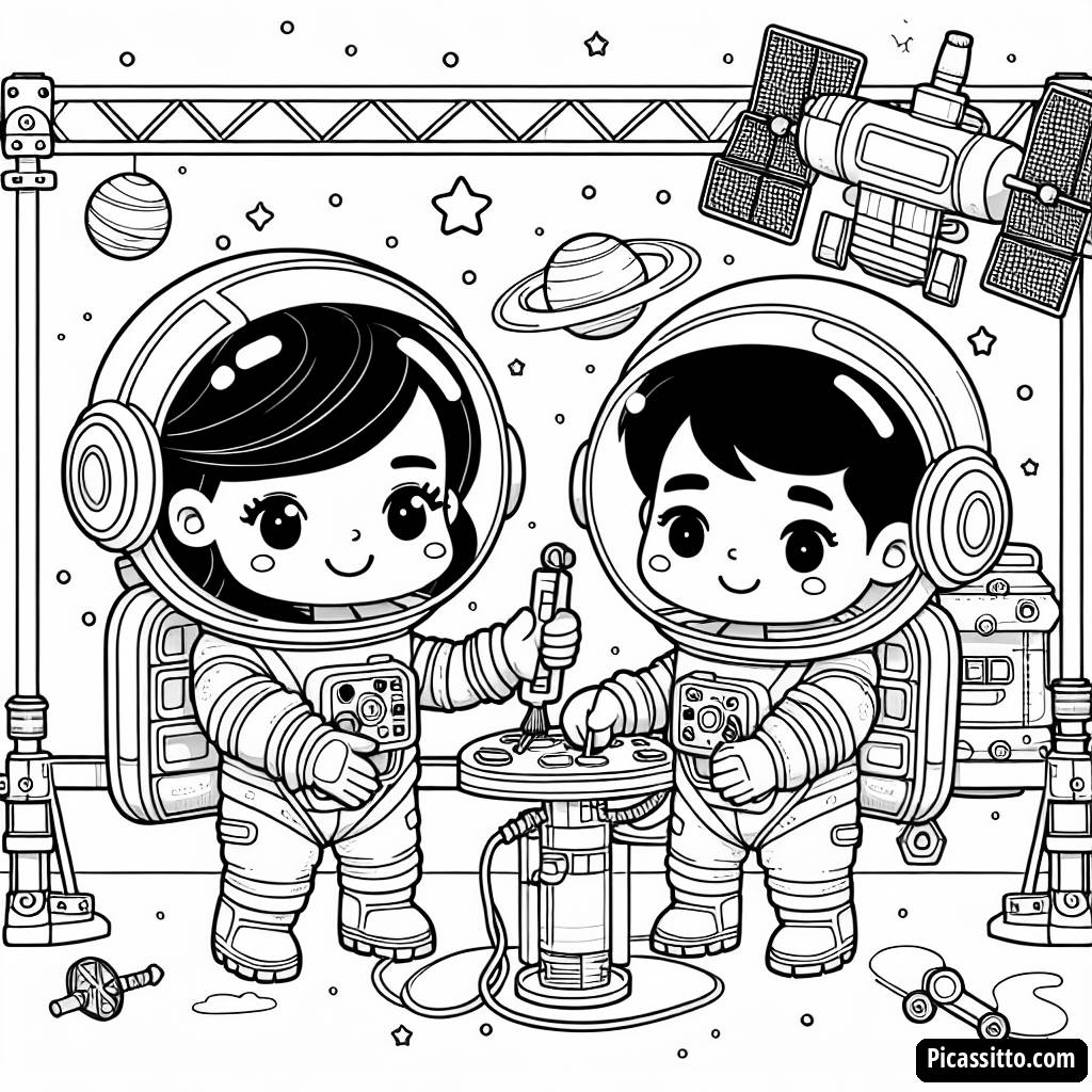 Aventura Espacial: Página para Colorear de Astronautas