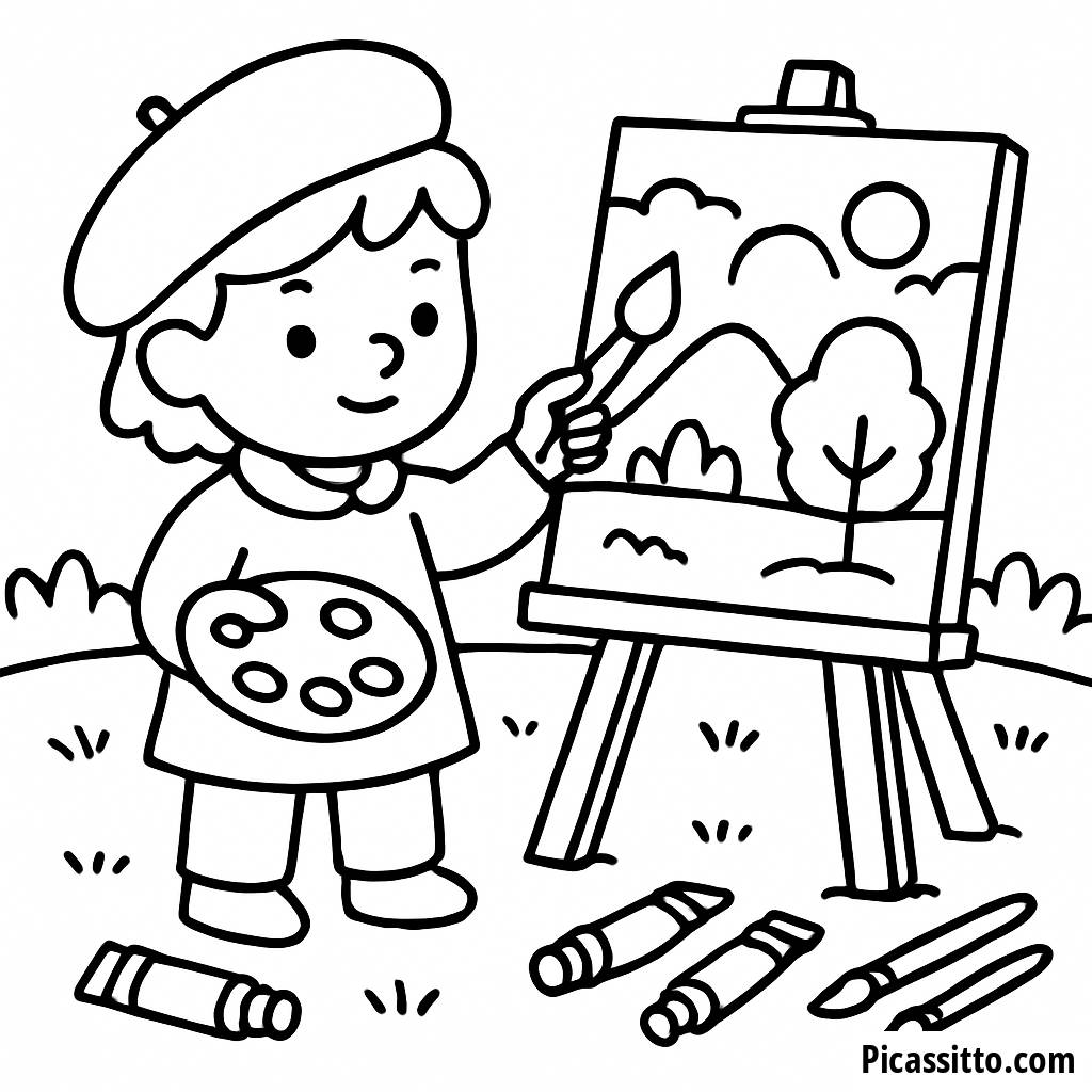 Malfreundliche Ausmalbild eines Künstlers im Freien