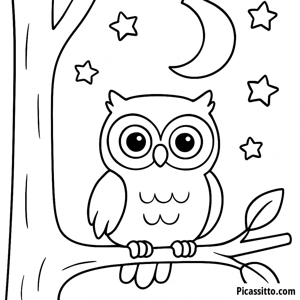 Página para Colorear de Búho en un Árbol