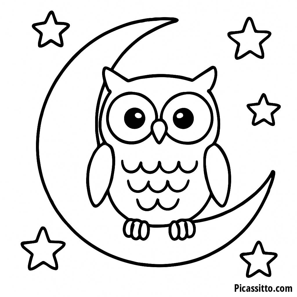 Owl on a Crescent Moon Coloring Page