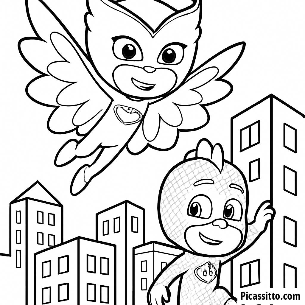 Owlette Volando Alto: Página para Colorear de PJ Masks