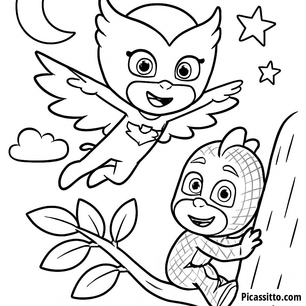 Pagina da Colorare di Owlette in Volo