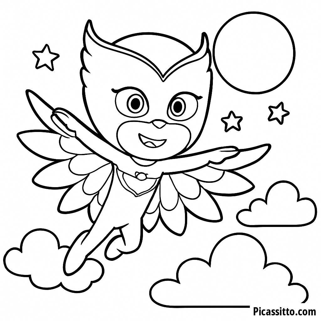 Owlette che Vola tra le Nuvole - Pagina da Colorare Gratis