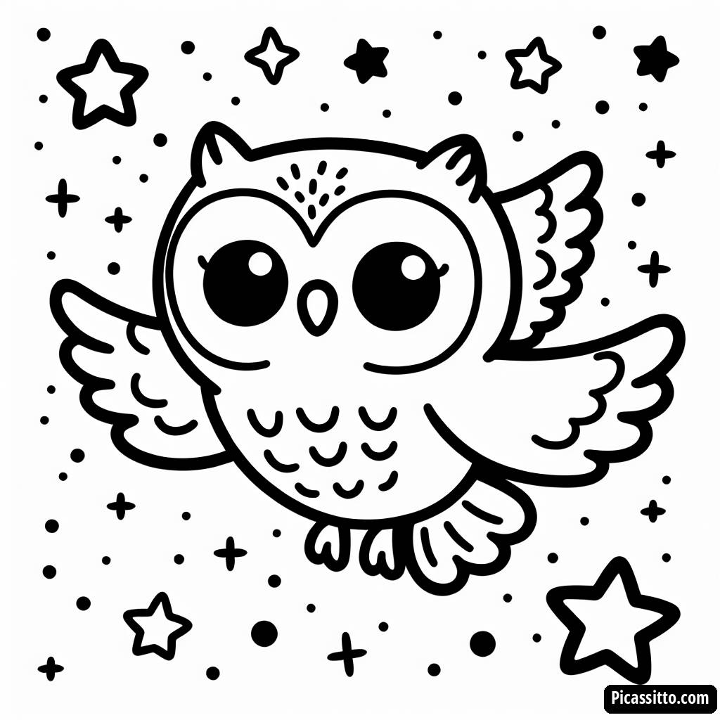 Page à Colorier d'Owlette S'envolant dans le Ciel Nocturne