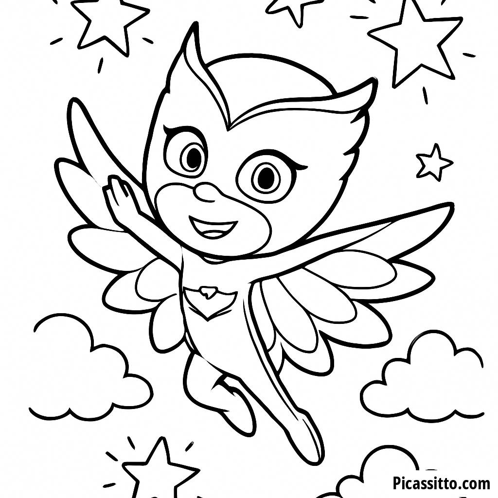 Owlette Che Vola nel Cielo Notturno - Pagina da Colorare Gratuita