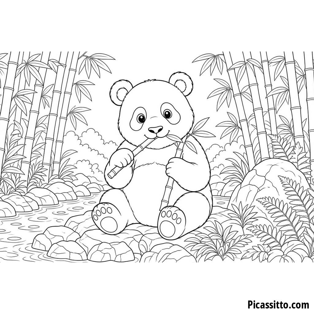 Panda Eating Bamboo Coloring Page