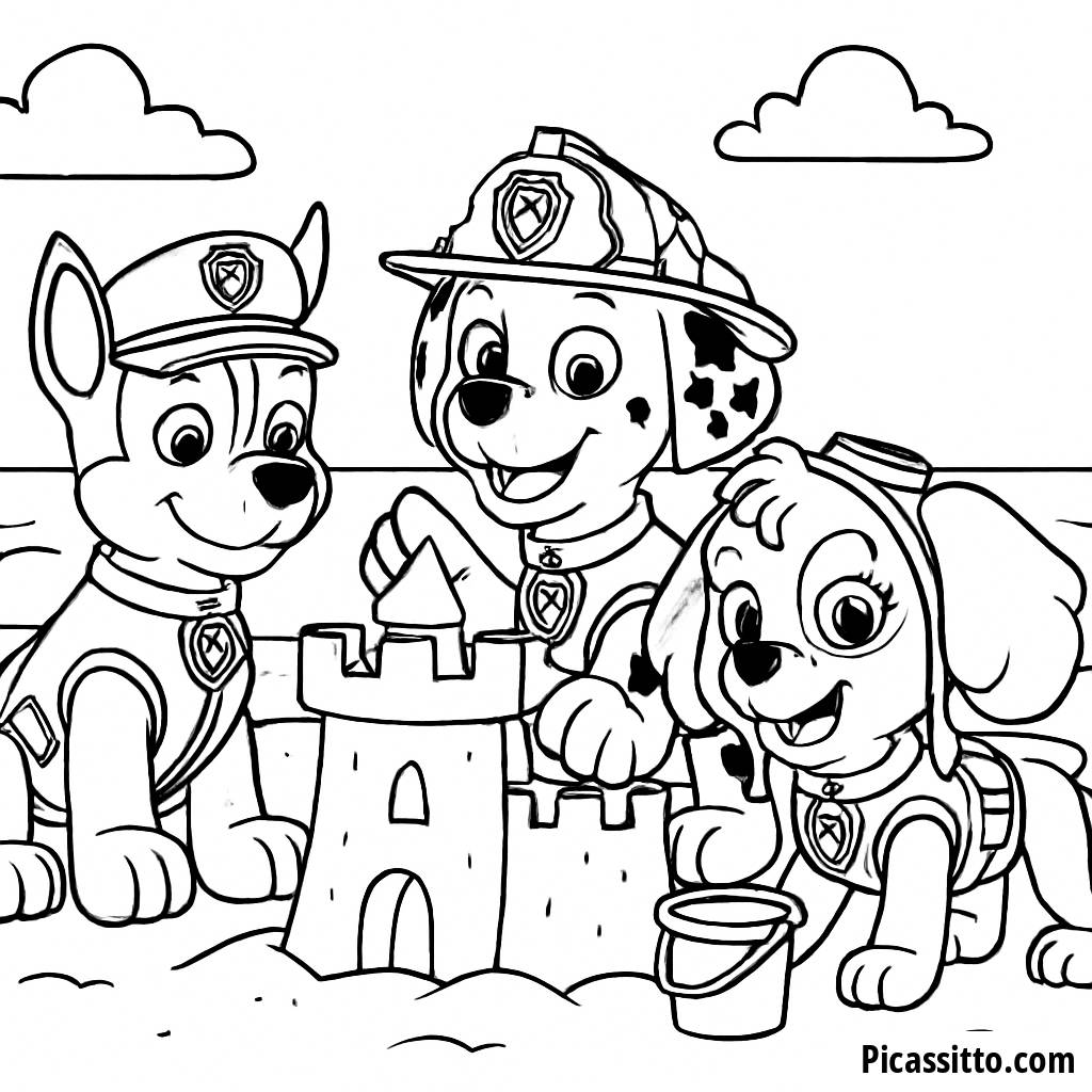 Página para Colorear de la Patrulla Canina en la Playa