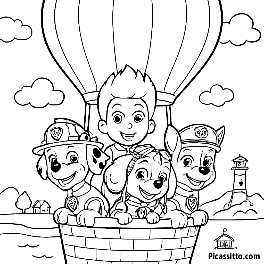 Раскраска Щенков Патруля в Воздушном Шаре