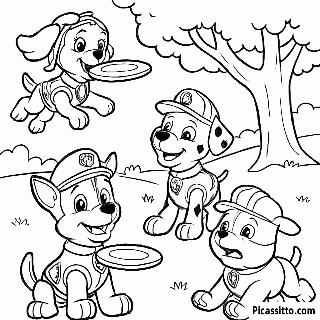 Раскраска Щенячий Патруль: Щенки Играют в Парке
