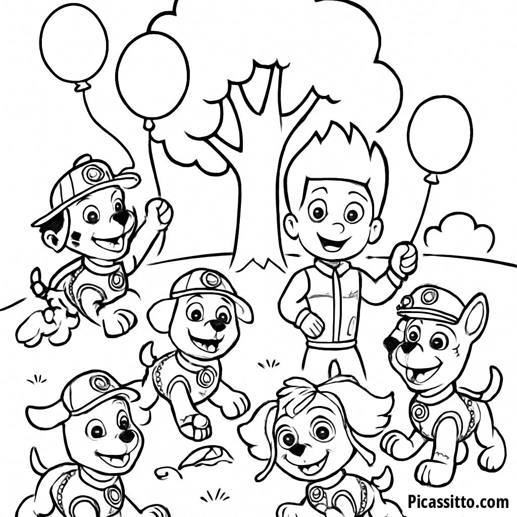 Página para Colorear del Equipo Paw Patrol Jugando en el Parque
