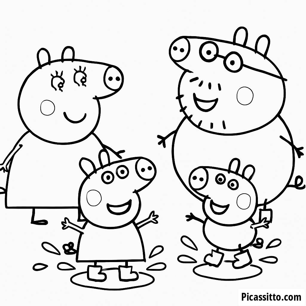 Página para Colorear de Peppa Pig y George Saltando en Charcos de Barro