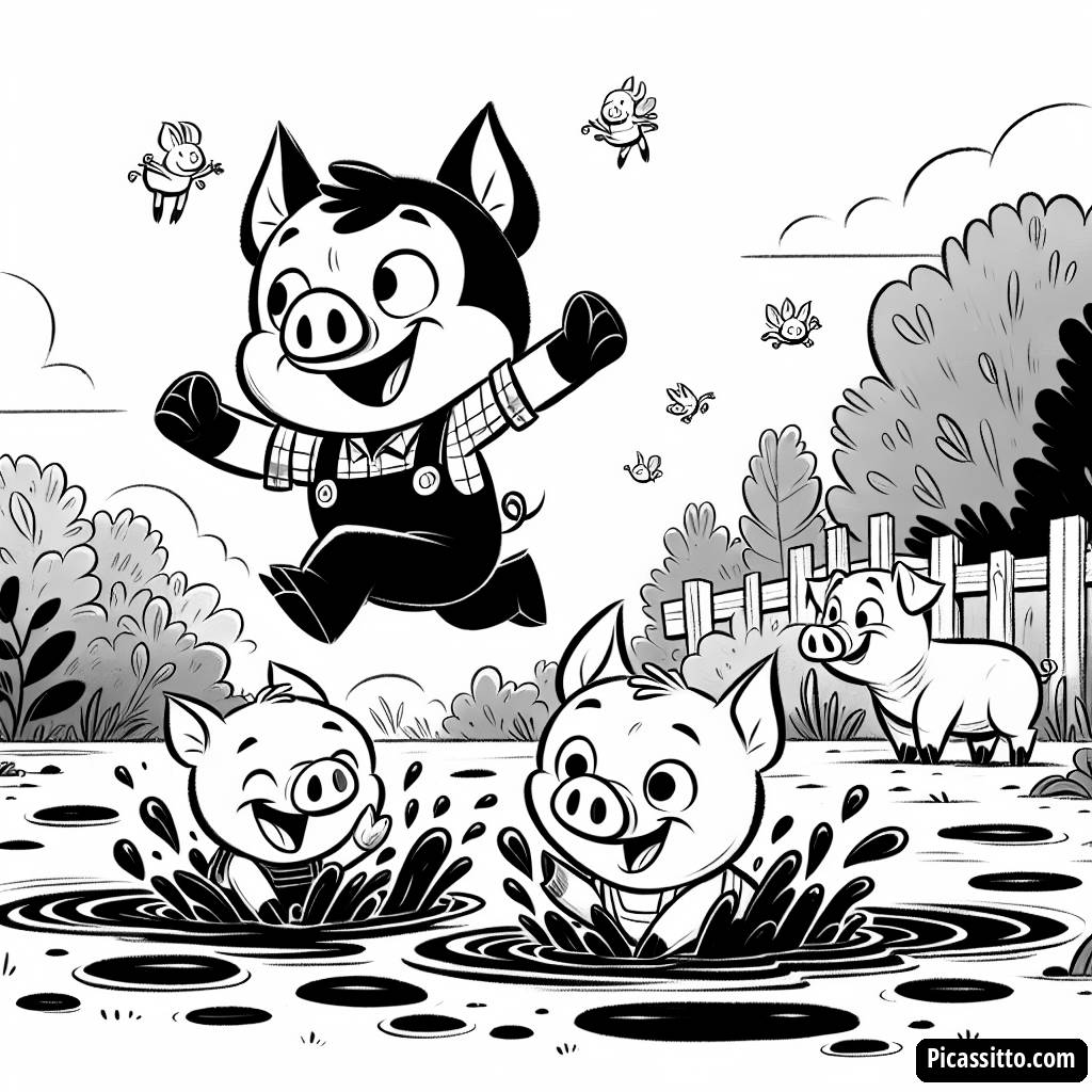 Pagina da Colorare di Peppa Pig: Saltando nelle Pozzanghere Fangose!