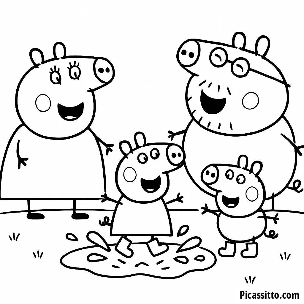Peppa Pig Jumping in Muddy Puddles Coloring Page