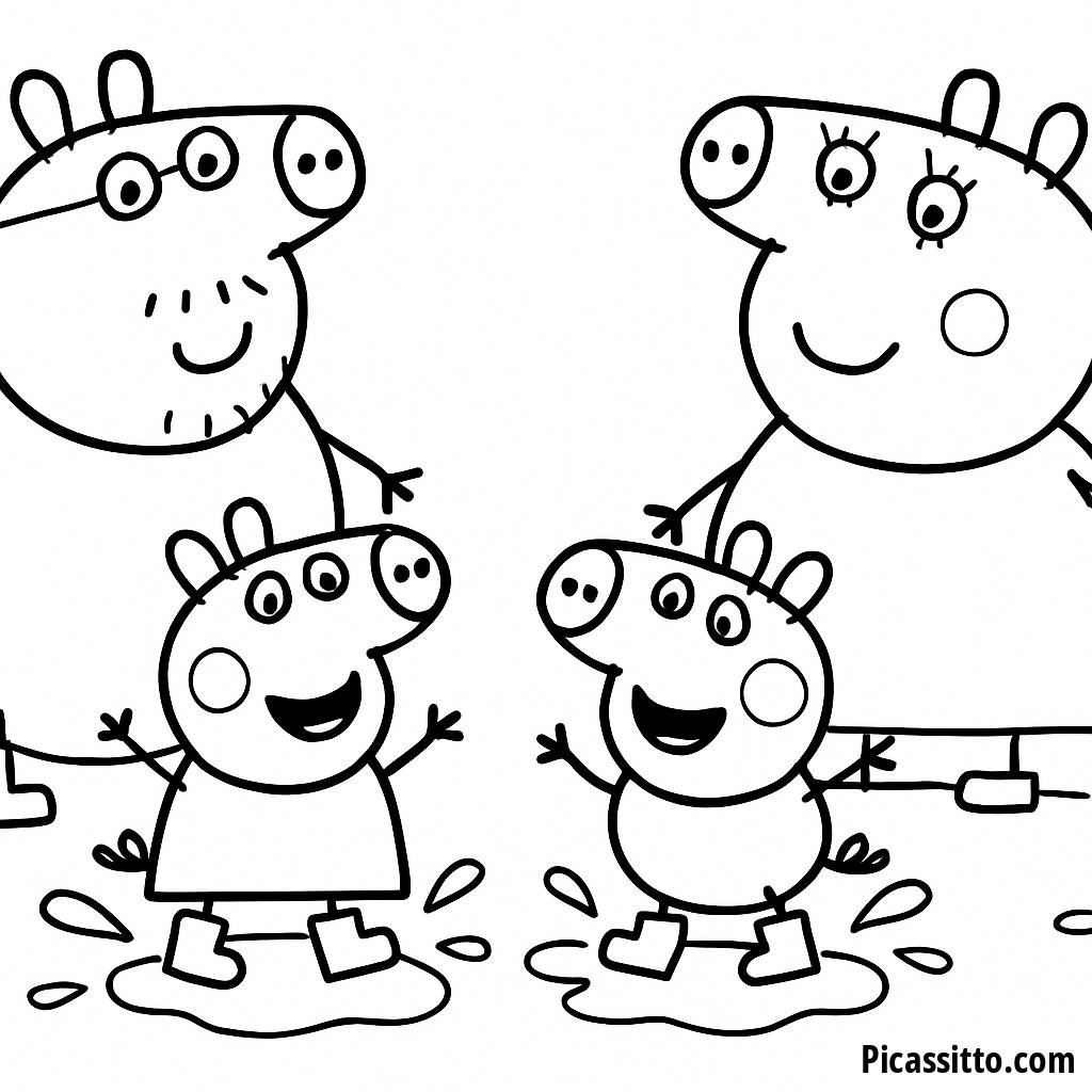 Página para Colorear de Peppa Pig Saltando en Charcos de Barro