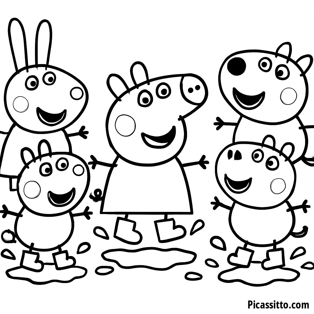 Malvorlage von Peppa Pig, die in Matschepfützen Springt