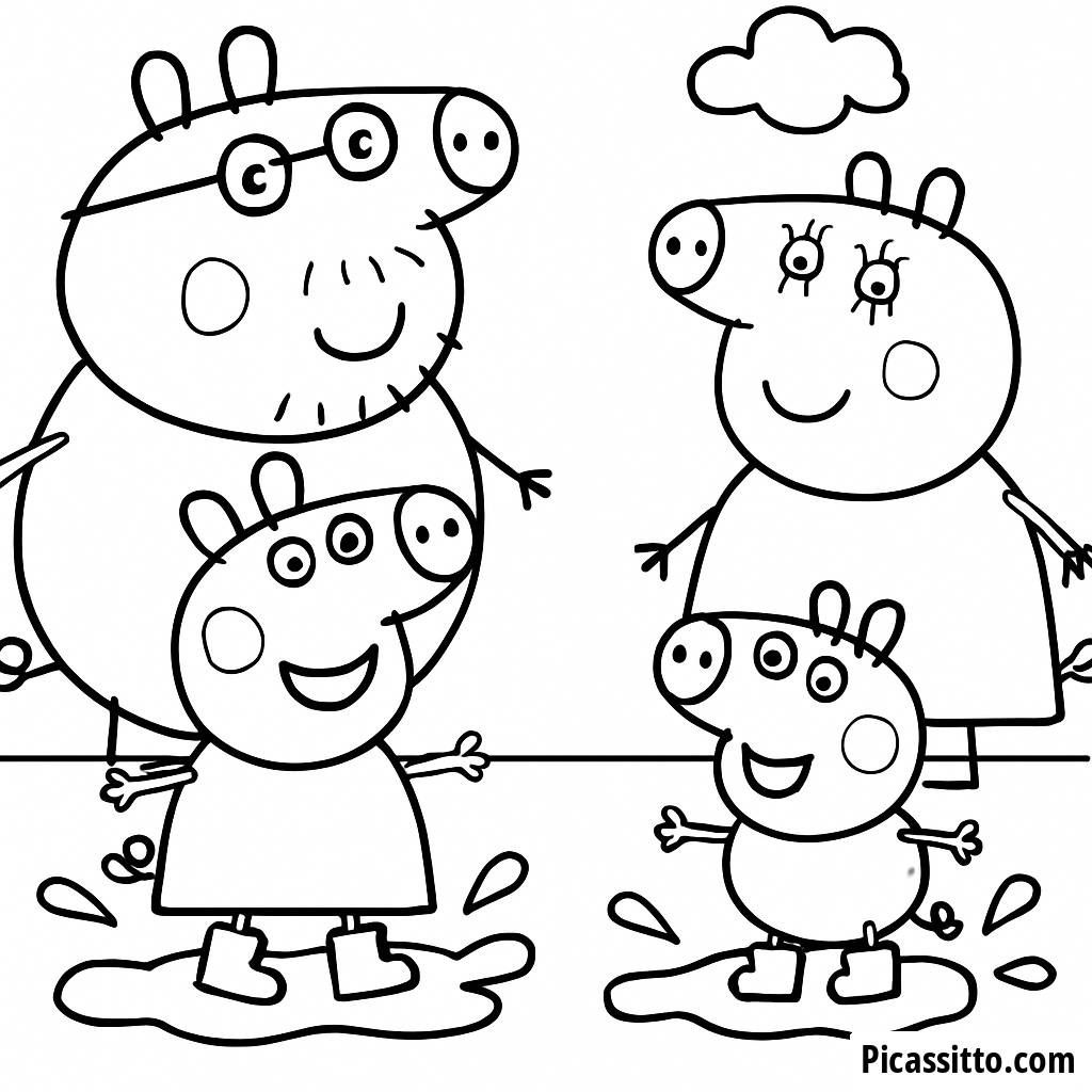 Pagina da Colorare di Peppa Pig che Salta nelle Pozzanghere