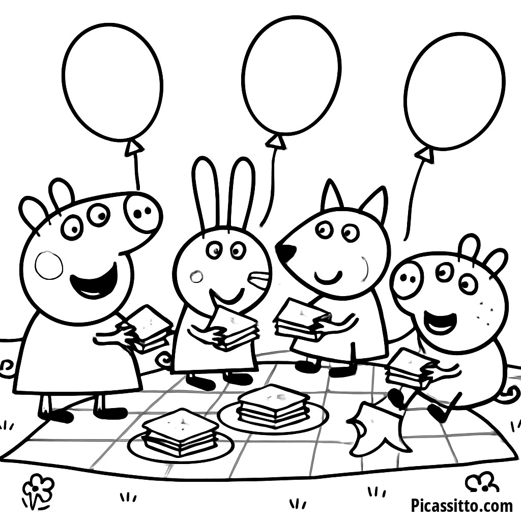 Раскраска Пеппы Пиг на Пикнике