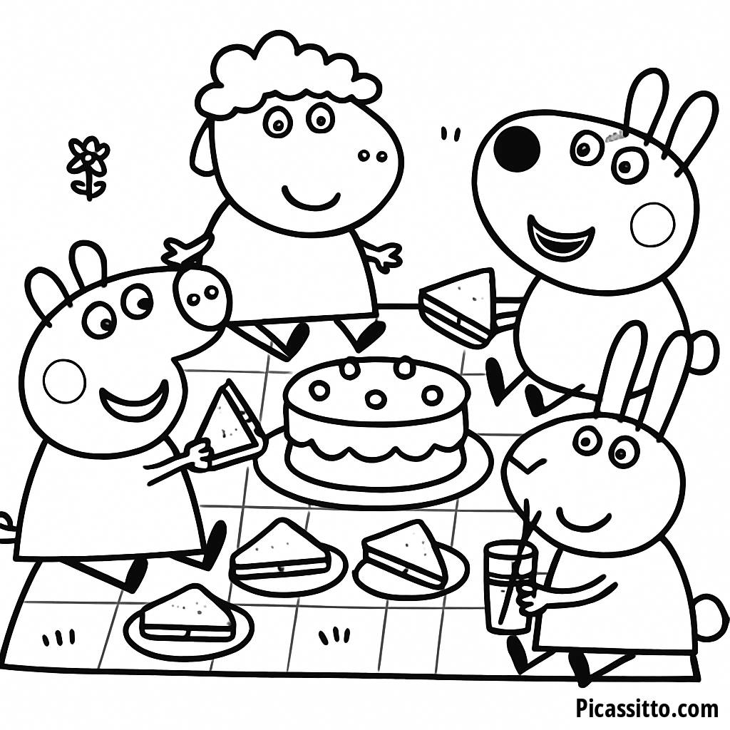 Malvorlage von Peppa Pig beim Picknick