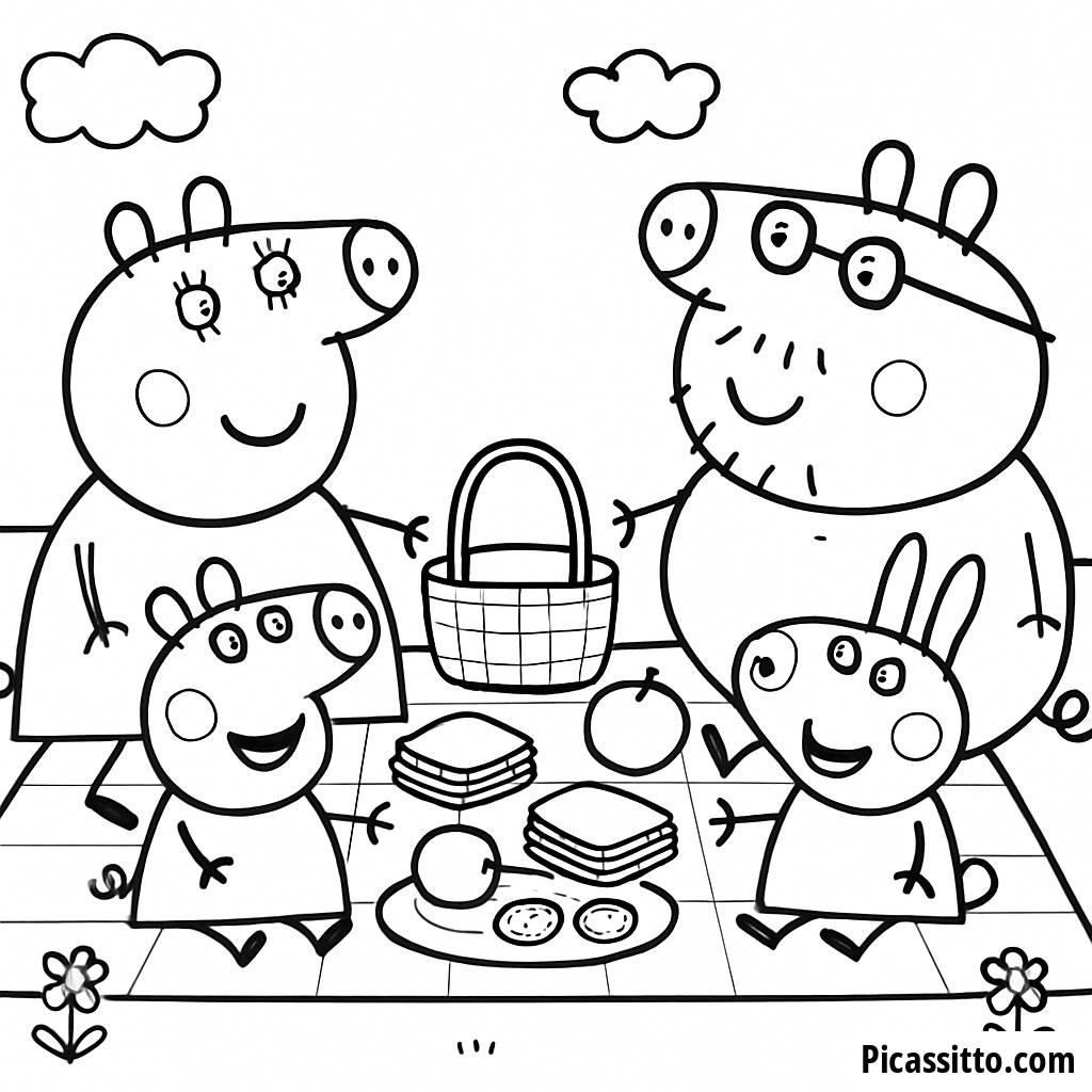 Página para Colorear de Picnic de Peppa Pig