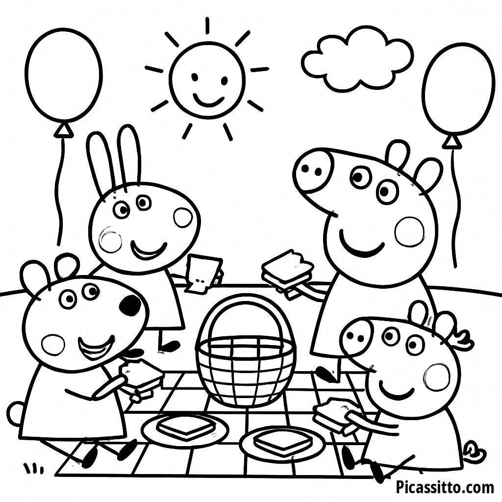 Malvorlage von Peppa Pig beim Picknick