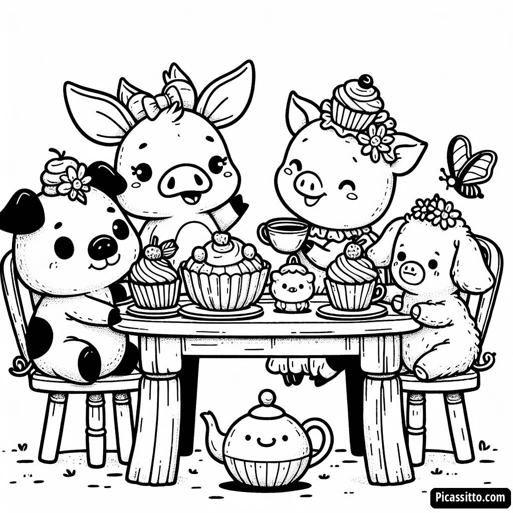 Peppa Pig Tea Party Coloring Page