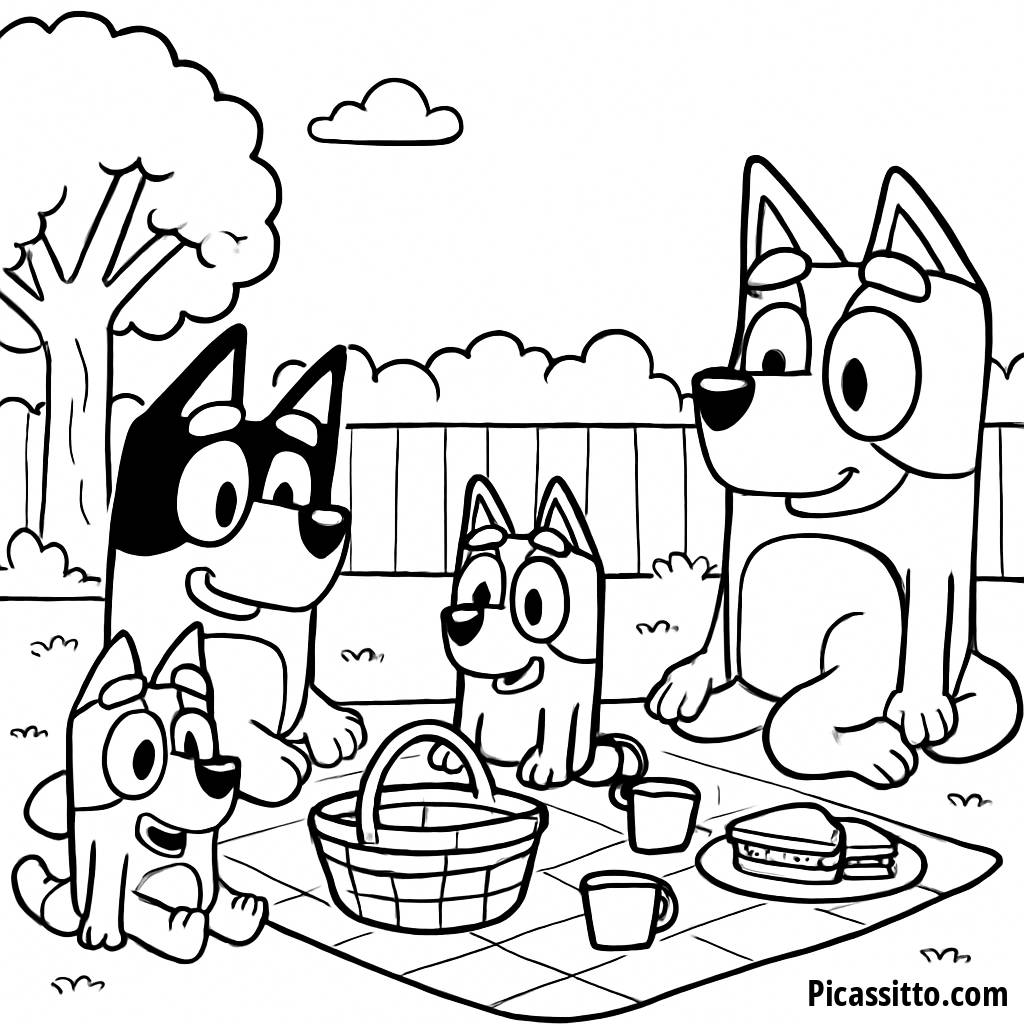 Divertente Picnic: Pagina da Colorare di Bandit e Chilli