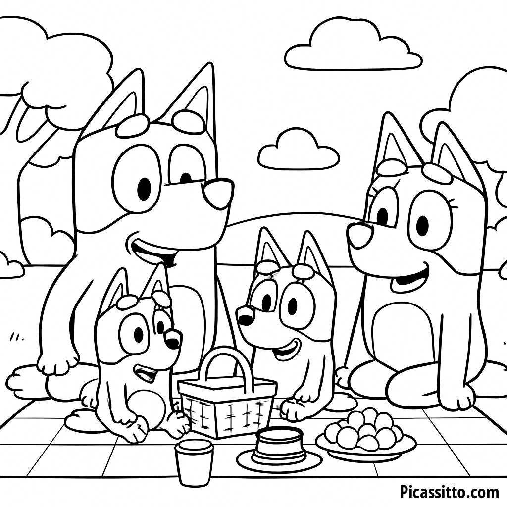 Malvorlage: Picknick mit Bandit, Chilli, Bluey und Bingo
