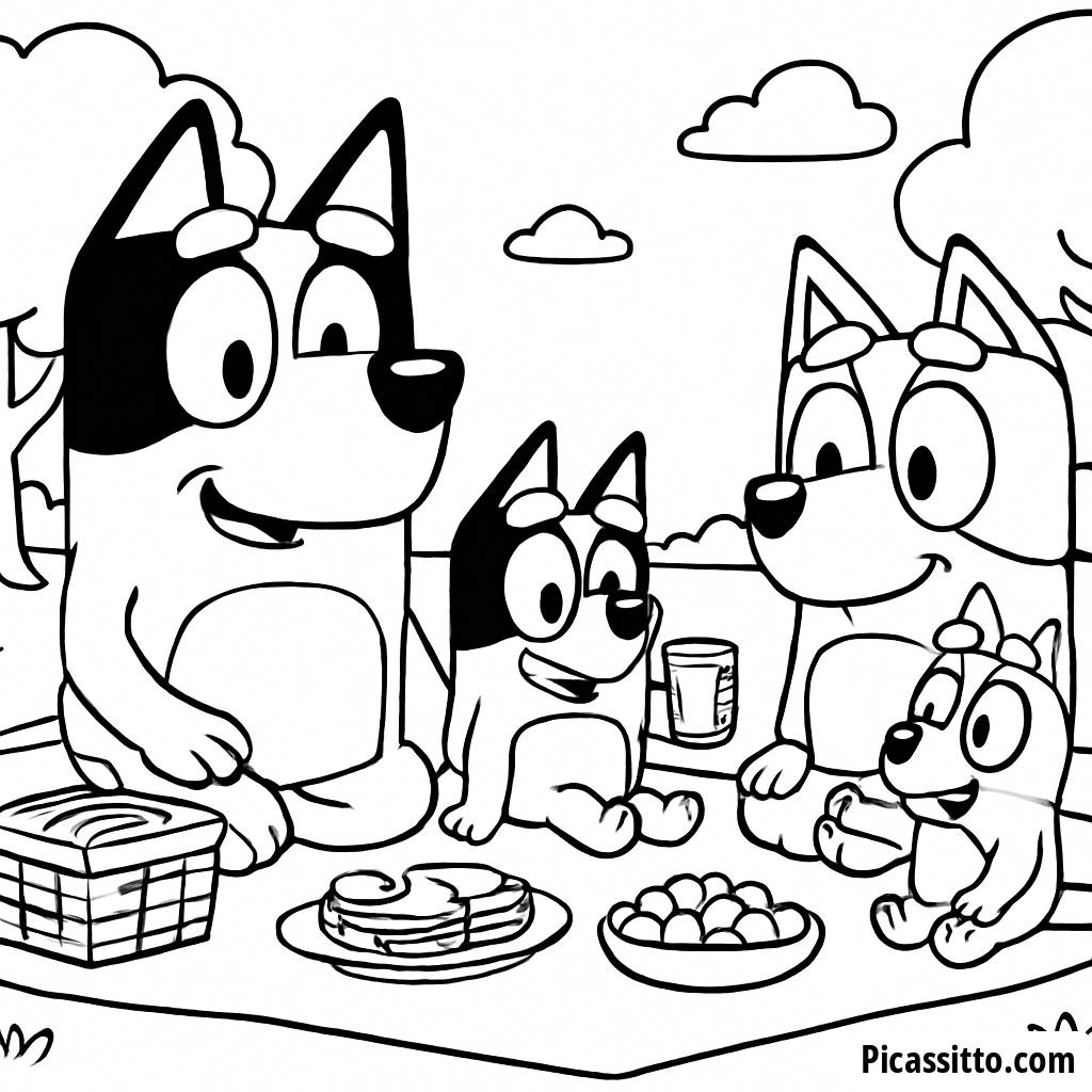 Página para Colorear del Picnic Divertido con Bluey y Amigos